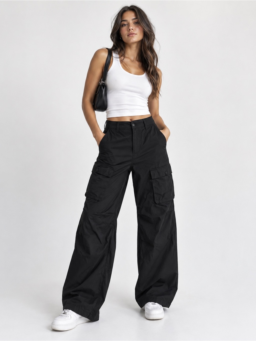 Divided Black Wide Leg Cargo Pants Size 4 High Rise Utility Streetwear